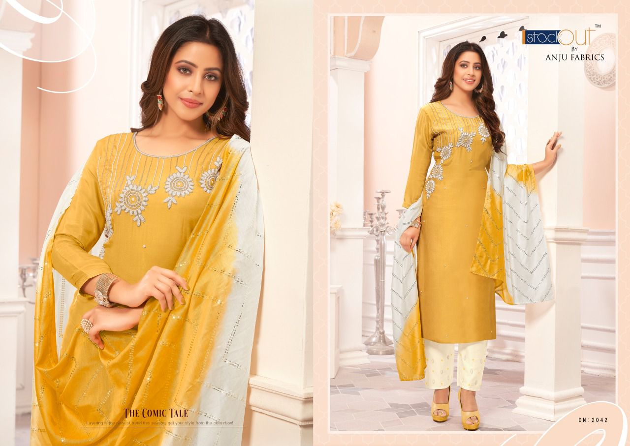 anju fabrics navnoor viscose new and modern style top bottom and dupatta catalog