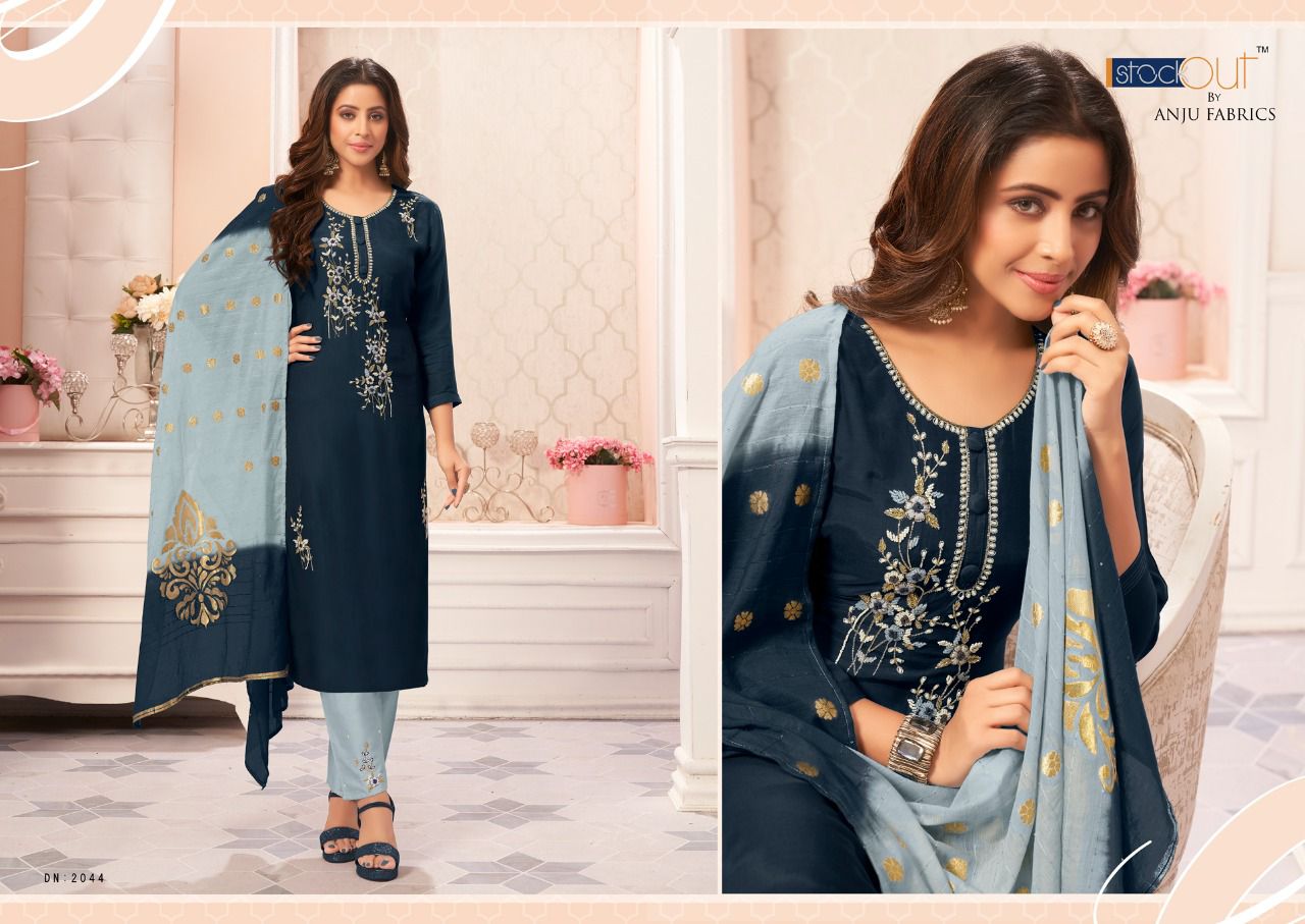 anju fabrics navnoor viscose new and modern style top bottom and dupatta catalog