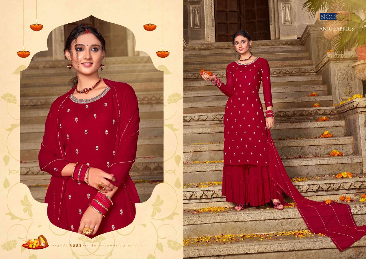 anju fabrics sindoor viscose  new and modern style top sharara and dupatta catalog