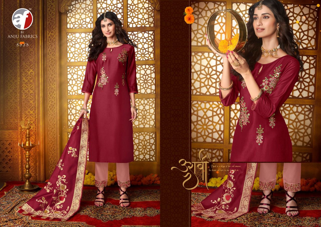 anju fabrics suhagan silk festive look top bottom with dupatta catalog