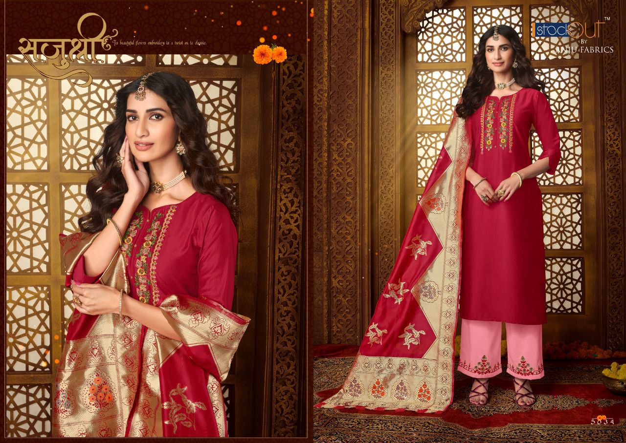 anju fabrics suhagan silk festive look top bottom with dupatta catalog