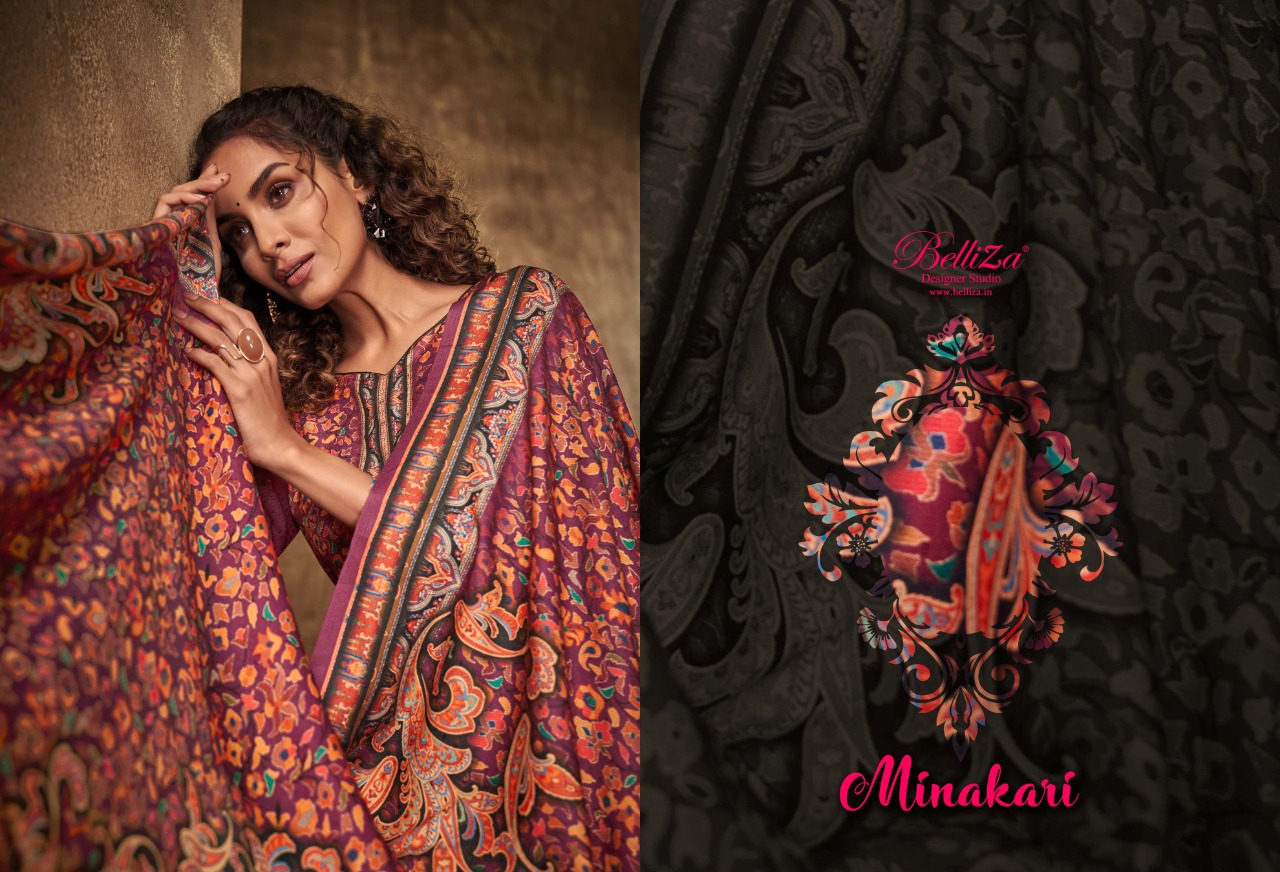 beliza desianer studio minakari pashmina astonishing look digital print salwar suit catalog