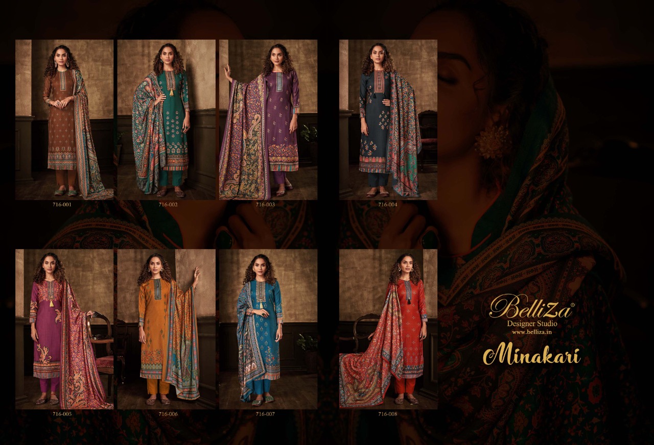 beliza desianer studio minakari pashmina astonishing look digital print salwar suit catalog