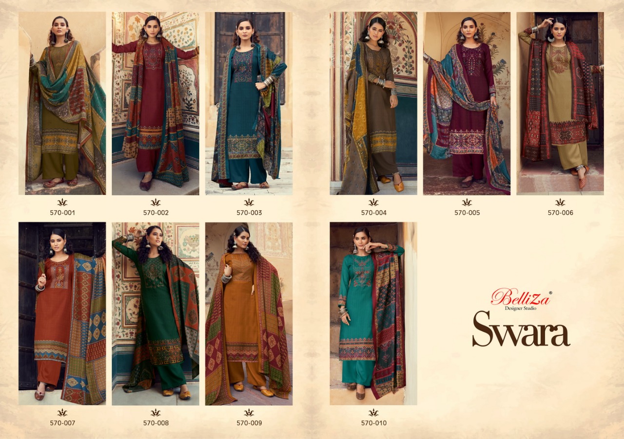 beliza desianer studio swara pashmina astonishing look digital print salwar suit catalog