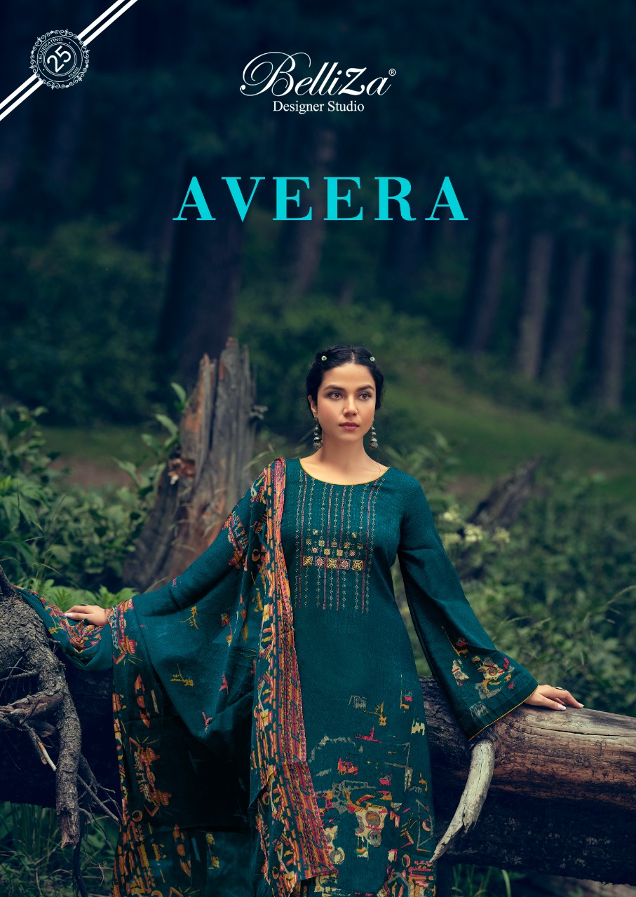 belliza designer studio aveera pashmina exclusive print salwar suit catalog