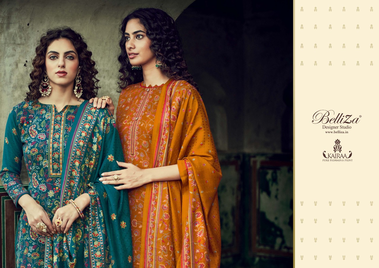 belliza designer studio Kairaa pure pashmina exclusive print salwar suit catalog