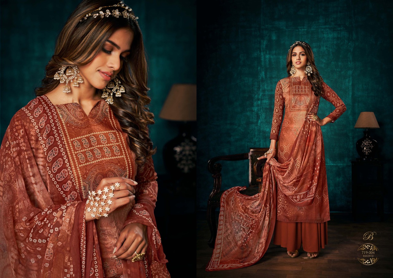 belliza designer studio royal bandhej pashmina exclusive print salwar suit catalog