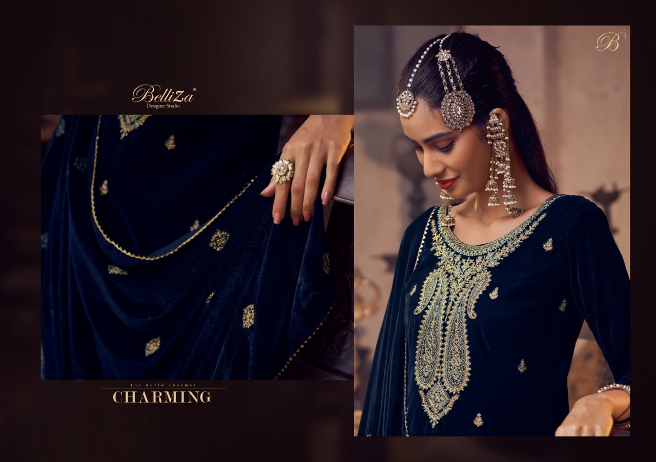 belliza designer studio velvet luxury velvet decent look salwar suit catalog