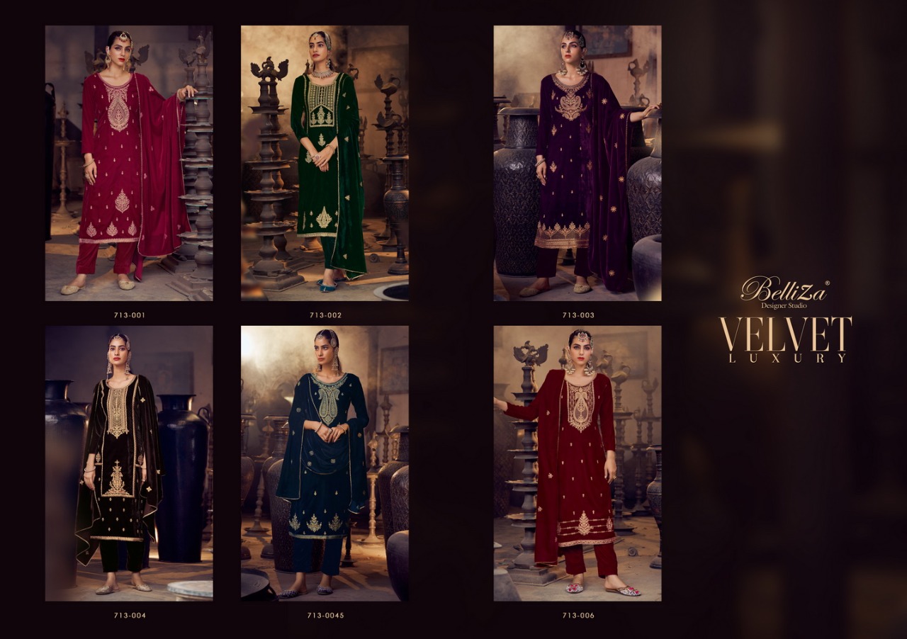 belliza designer studio velvet luxury velvet decent look salwar suit catalog