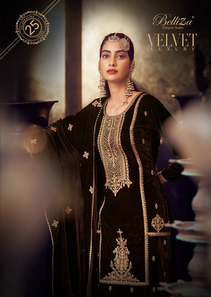 belliza designer studio velvet luxury velvet decent look salwar suit catalog