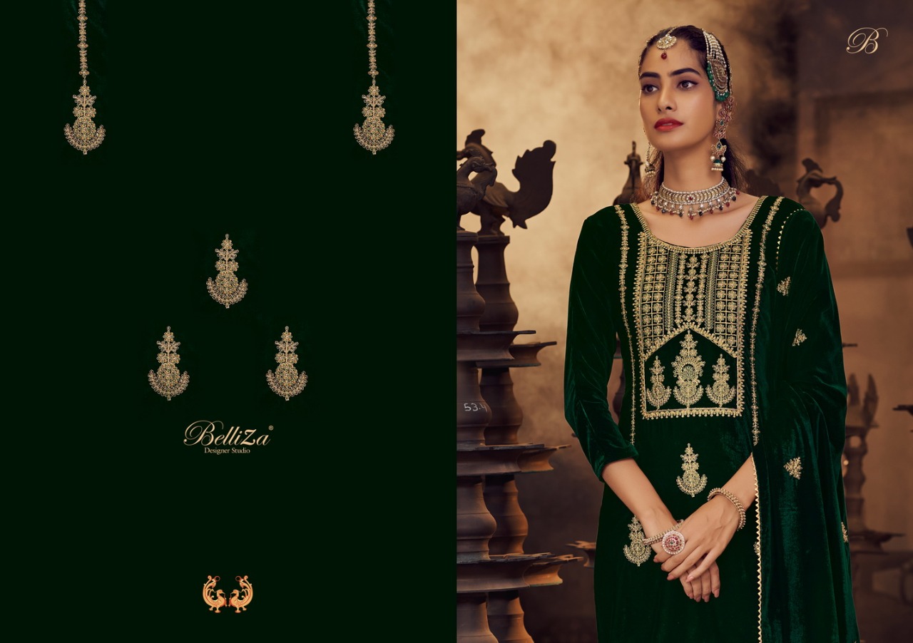 belliza designer studio velvet luxury velvet decent look salwar suit catalog