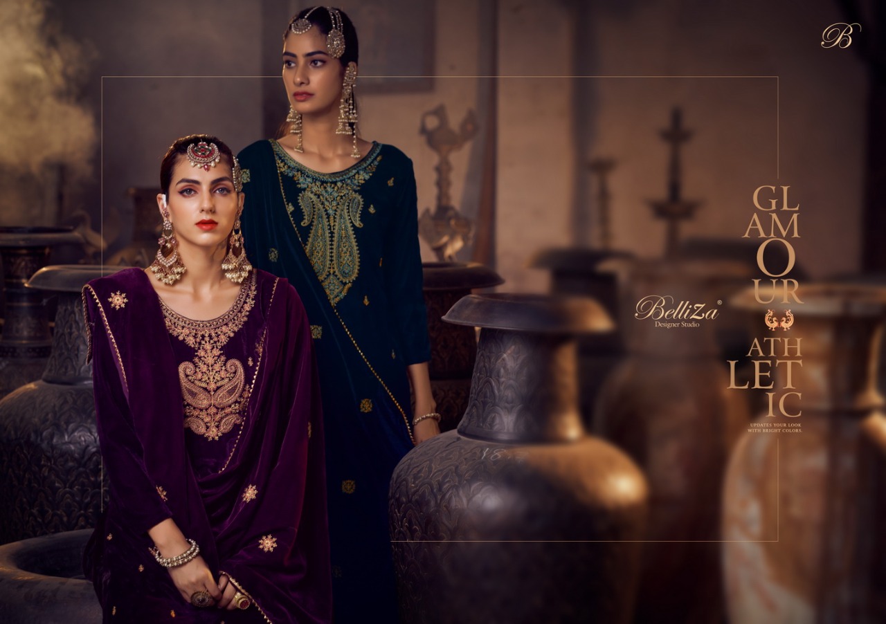 belliza designer studio velvet luxury velvet decent look salwar suit catalog