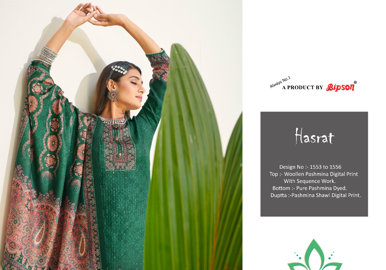 bipson hasrat 1553 to 1556 pashmina exclusive print salwar suit catalog