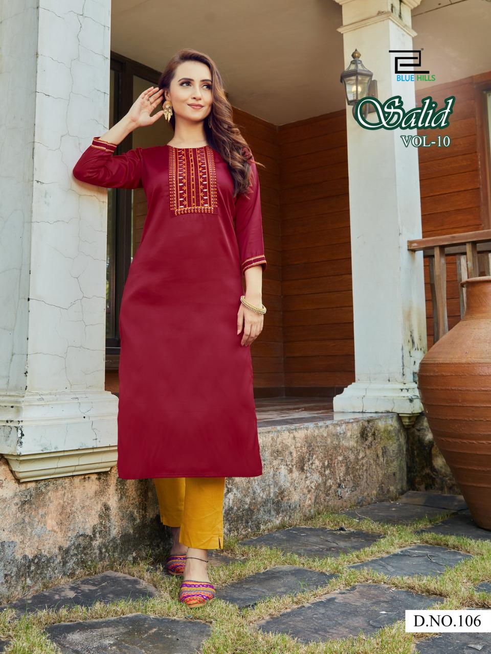 blue hills solid vol 10 sattin classic trendy look kurti catalog