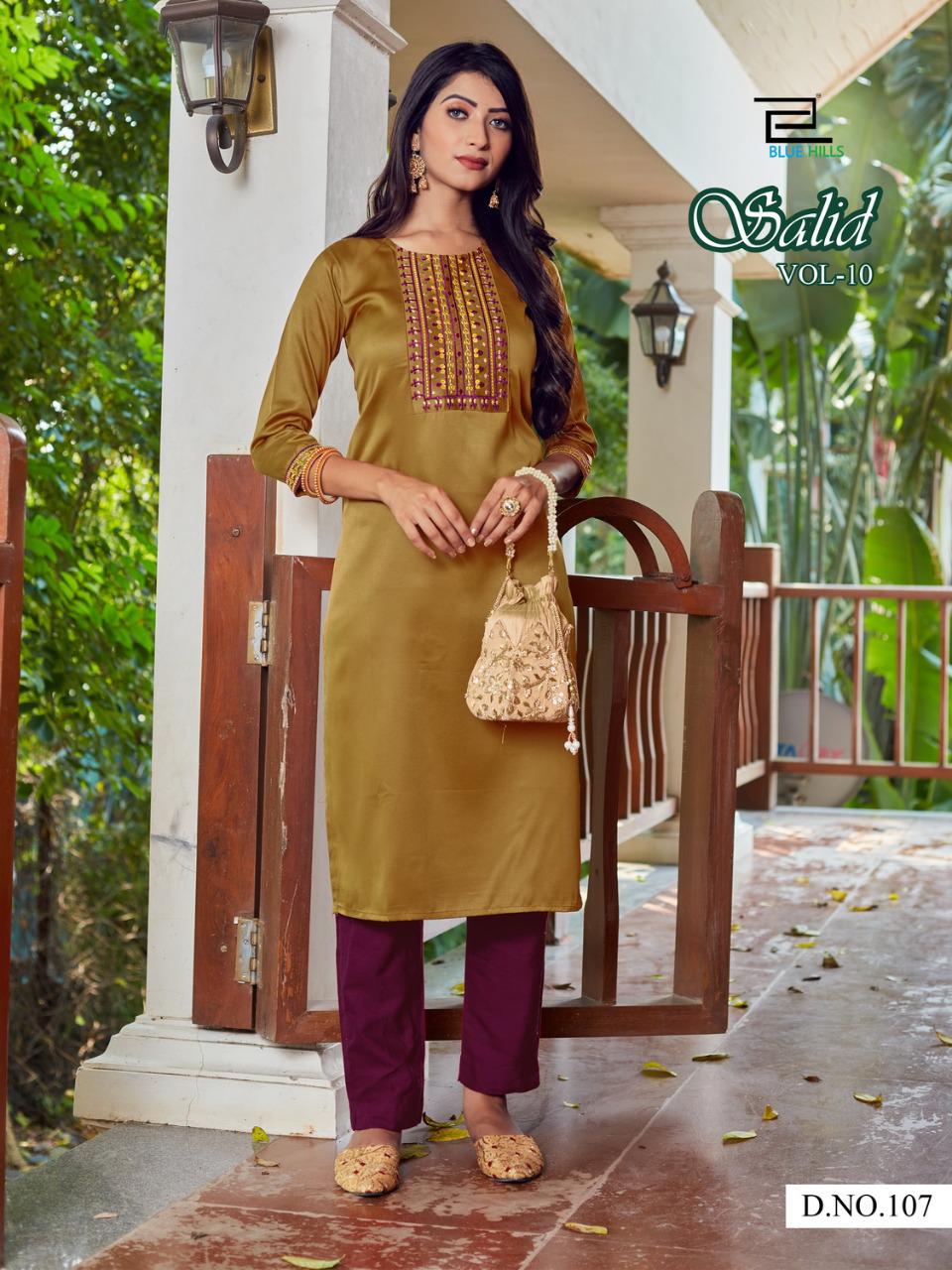 blue hills solid vol 10 sattin classic trendy look kurti catalog