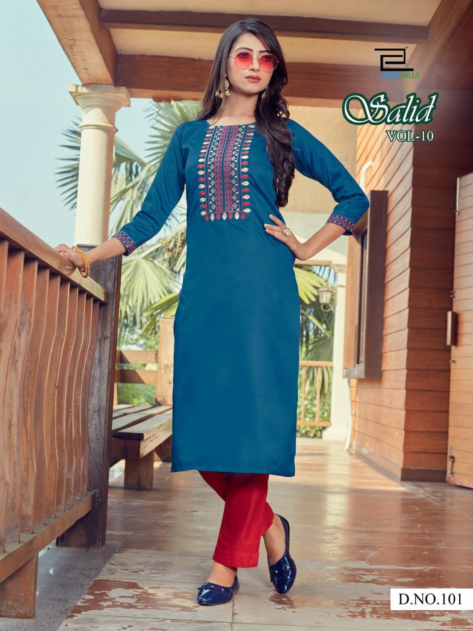 blue hills solid vol 10 sattin classic trendy look kurti catalog