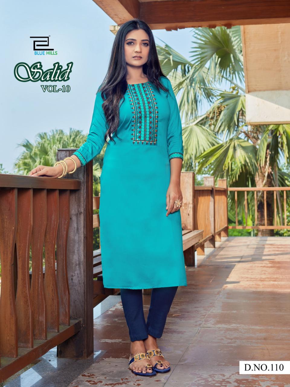 blue hills solid vol 10 sattin classic trendy look kurti catalog