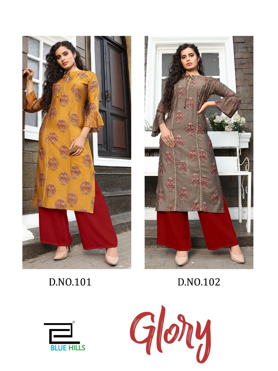 bluehills glory rayon astonishing kurti with plazzo catalog