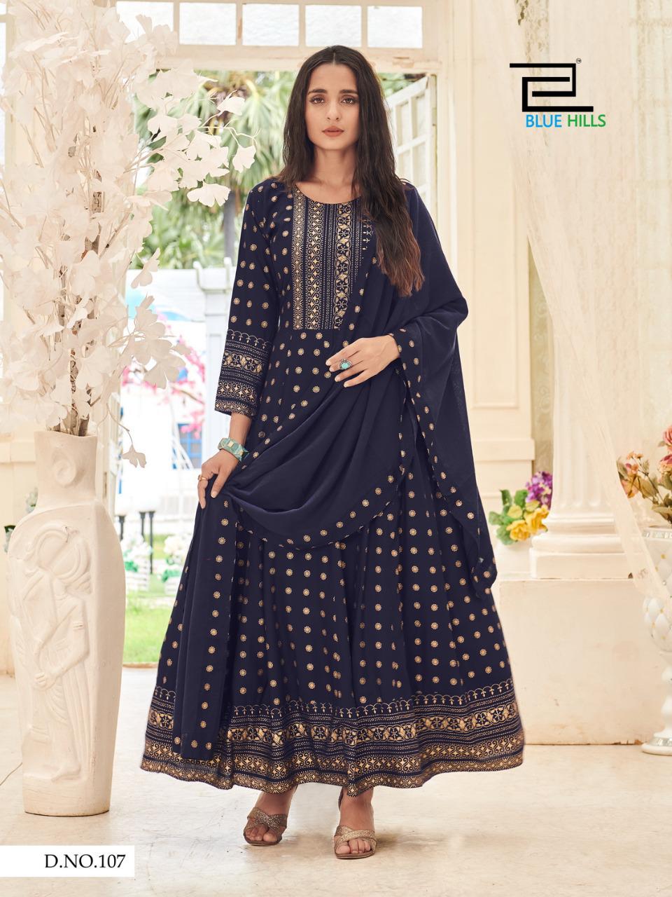 bluehills manika mage hitha rayon elegant anarkali kurti with dupatta catalog