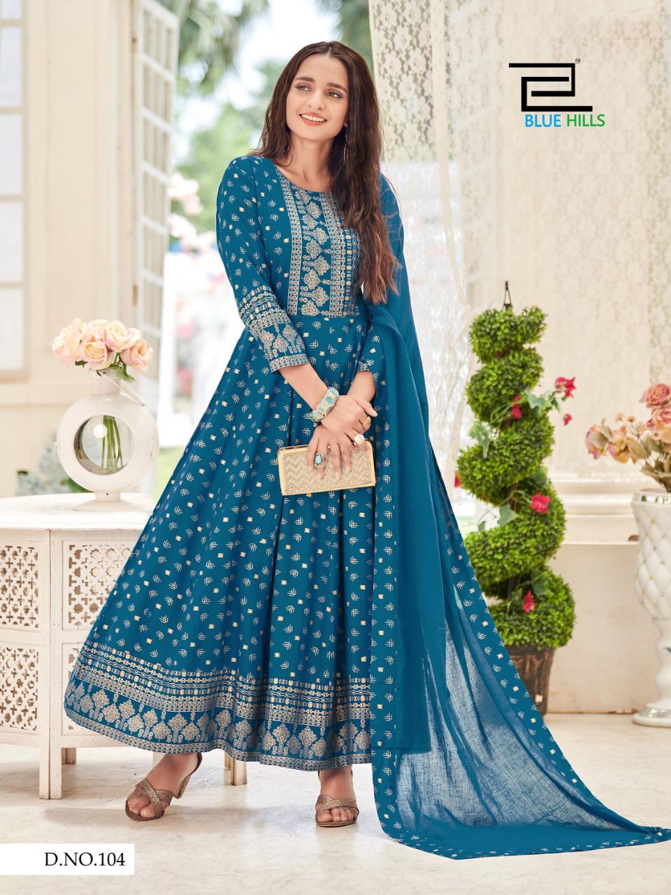 bluehills manika mage hitha rayon elegant anarkali kurti with dupatta catalog