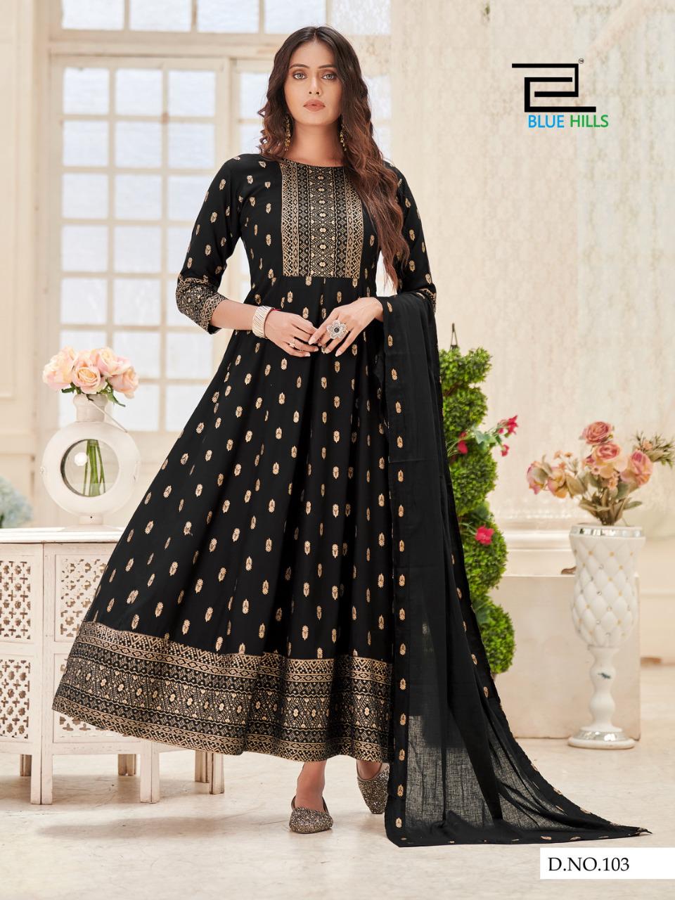 bluehills manika mage hitha rayon elegant anarkali kurti with dupatta catalog