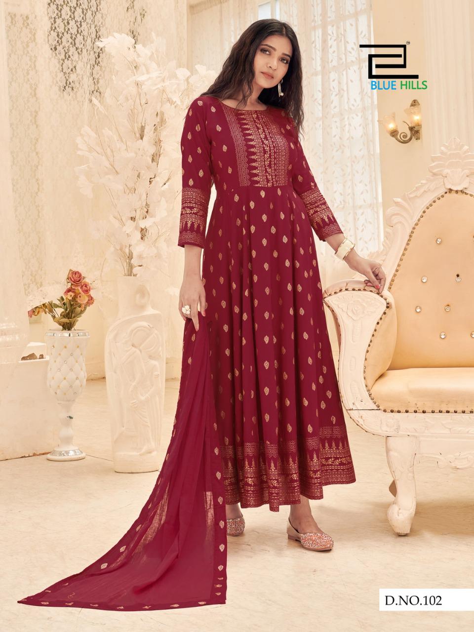 bluehills manika mage hitha rayon elegant anarkali kurti with dupatta catalog