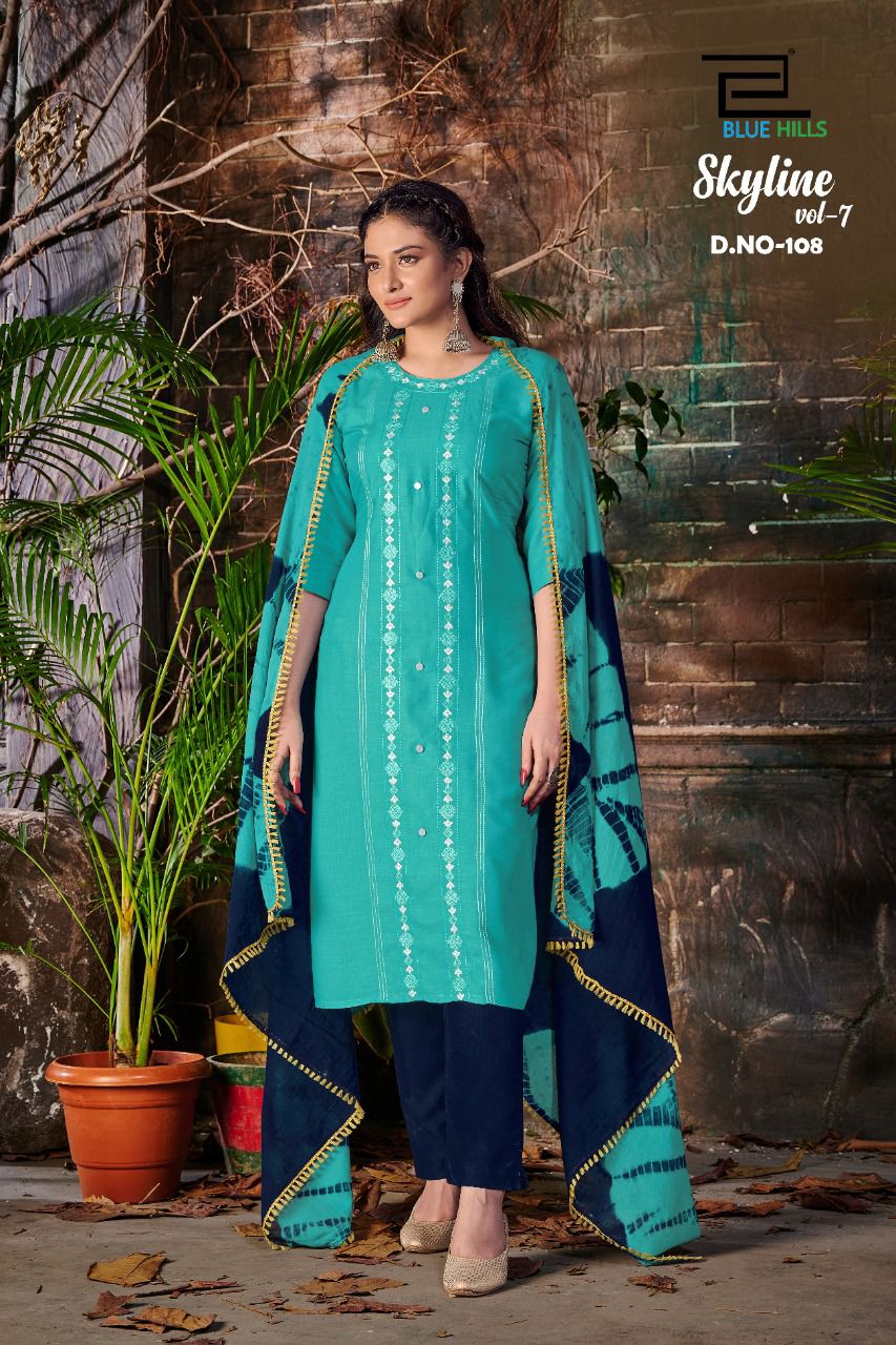 bluehills skyline vol 7 rayon astonishing top bottom and dupatta catalog