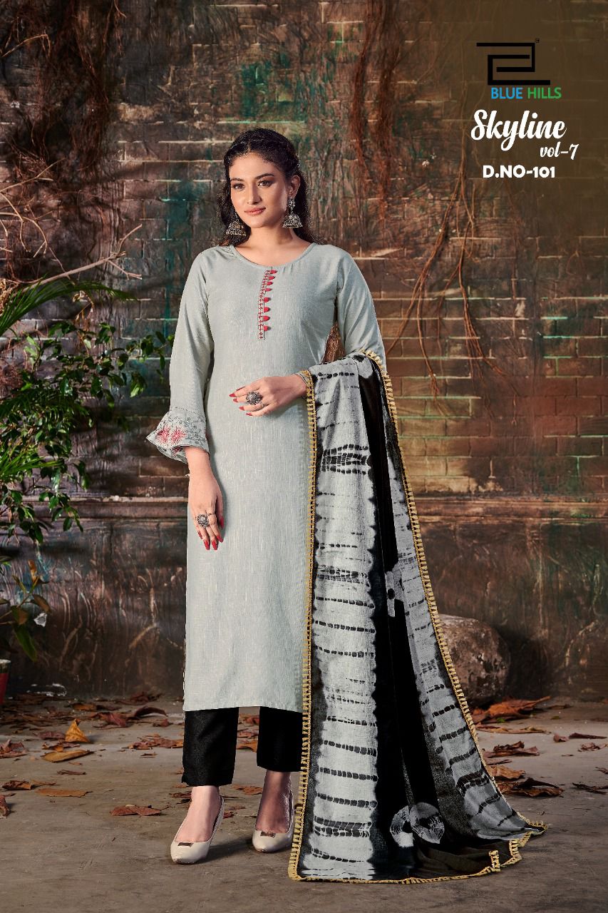 bluehills skyline vol 7 rayon astonishing top bottom and dupatta catalog