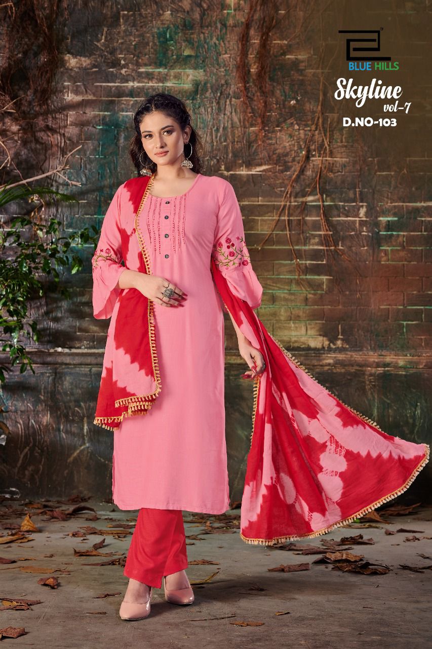 bluehills skyline vol 7 rayon astonishing top bottom and dupatta catalog