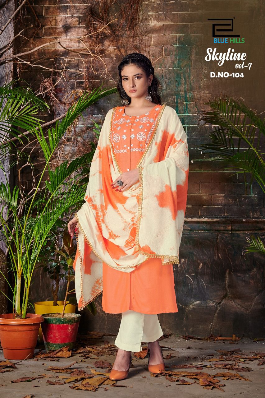 bluehills skyline vol 7 rayon astonishing top bottom and dupatta catalog