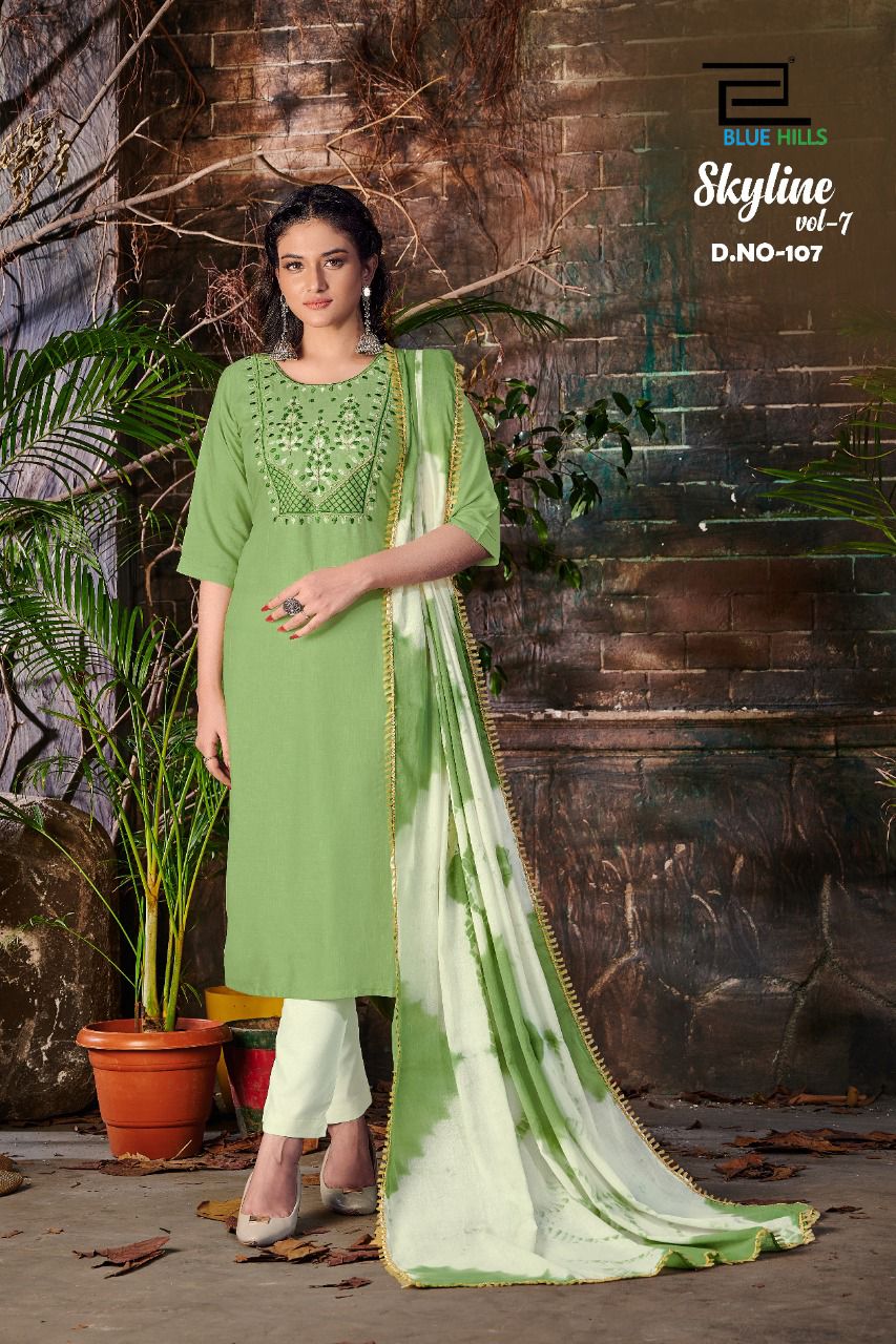 bluehills skyline vol 7 rayon astonishing top bottom and dupatta catalog