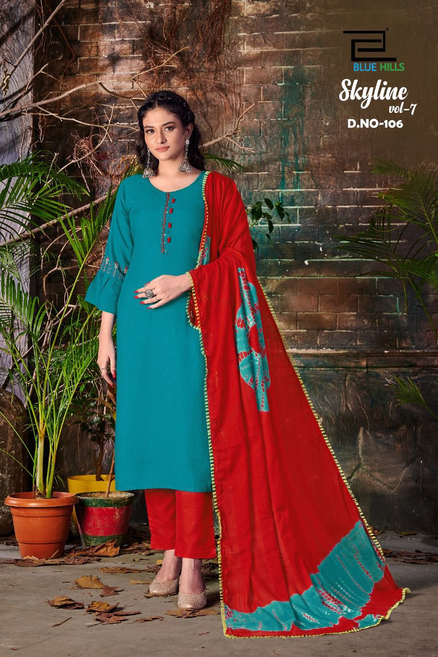 bluehills skyline vol 7 rayon astonishing top bottom and dupatta catalog