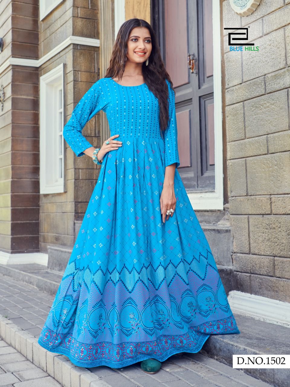 bluehills walkway vol 15 rayon attractive long gowan style kurti catalog