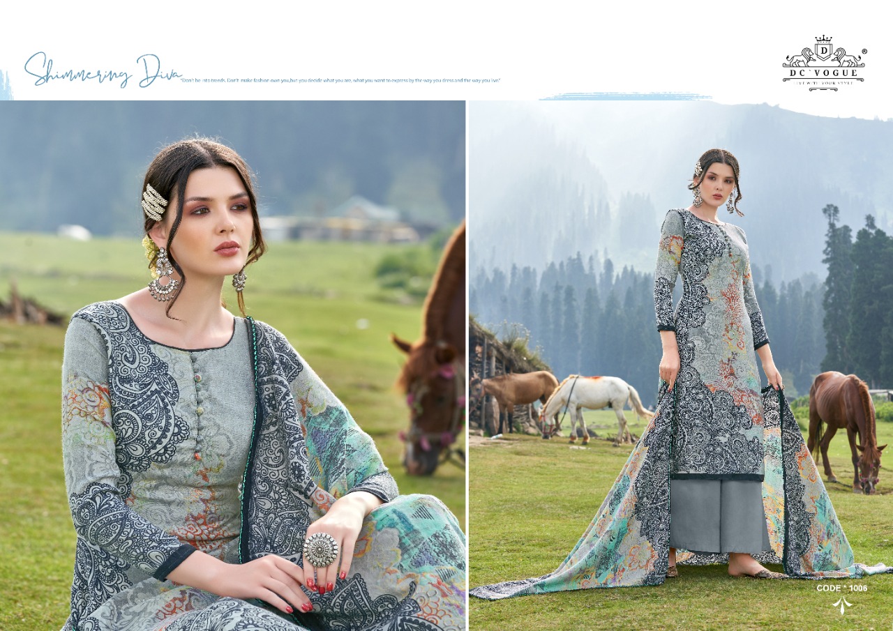 d c vogue gulika wool pashmina innovative print salwar suit catalog