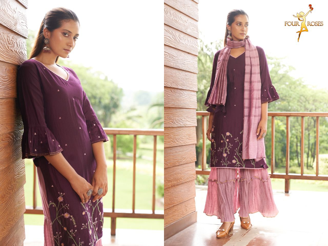 four roses naaz chinnon innovative look kurti sharara with dupatta catalog