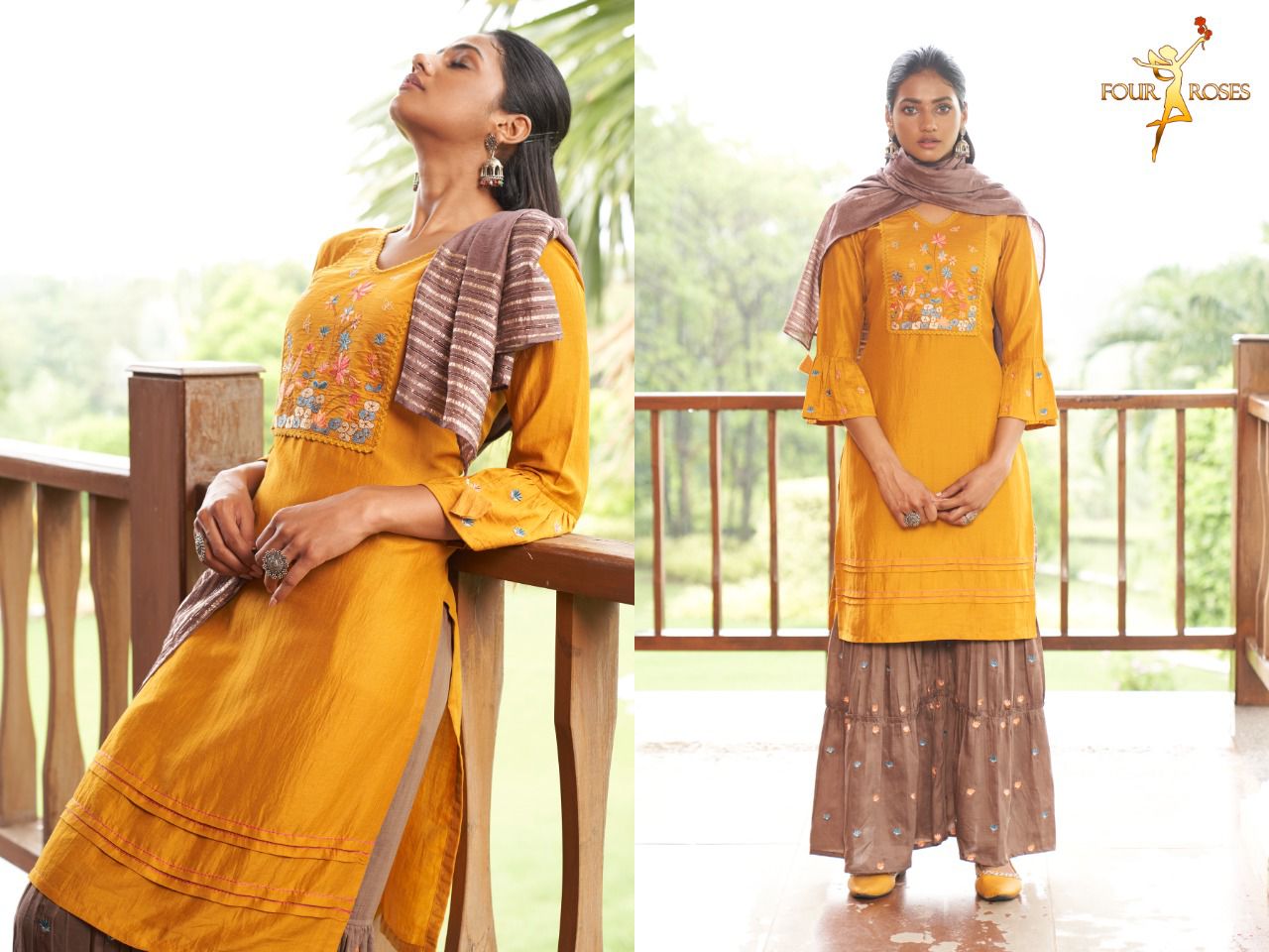 four roses naaz chinnon innovative look kurti sharara with dupatta catalog