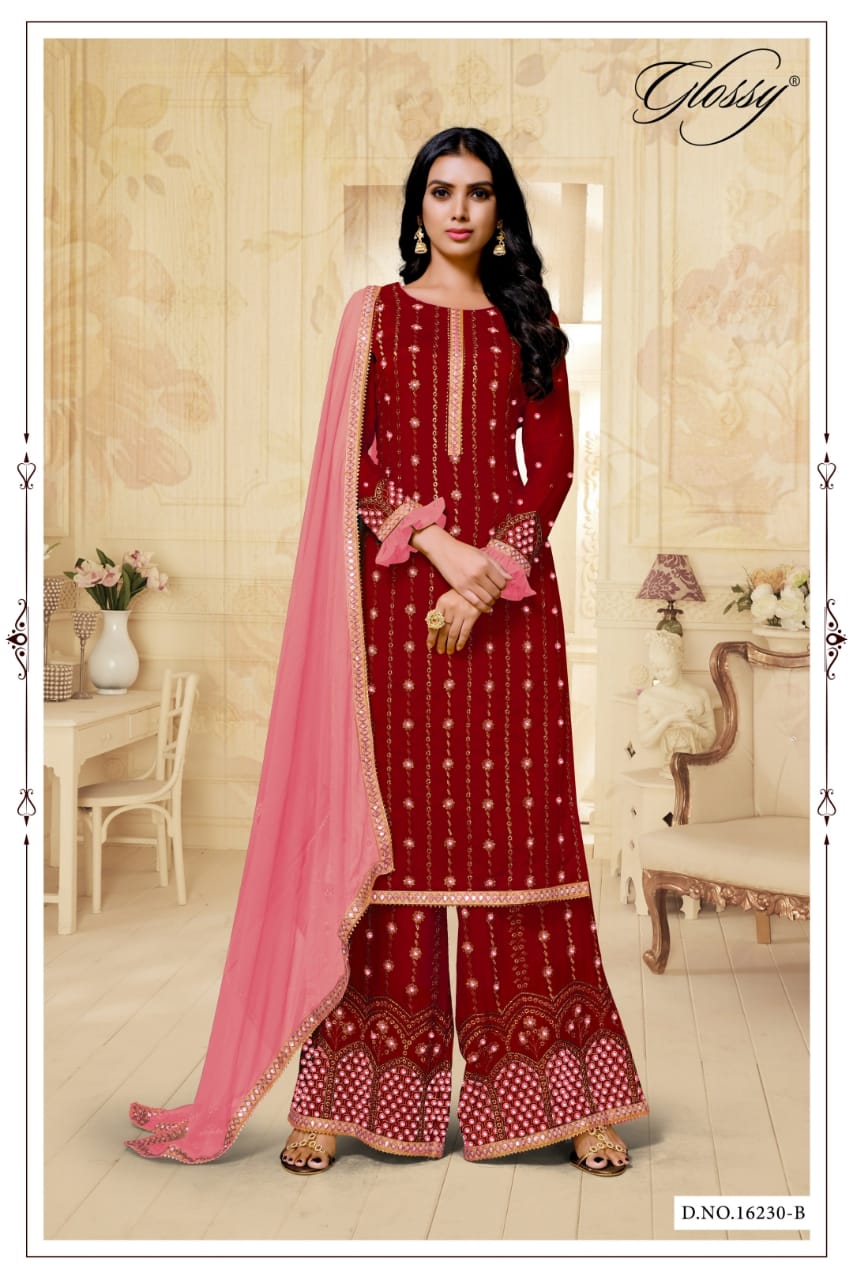 glossy d no 16230 chinnon astonishing salwra suit catalog