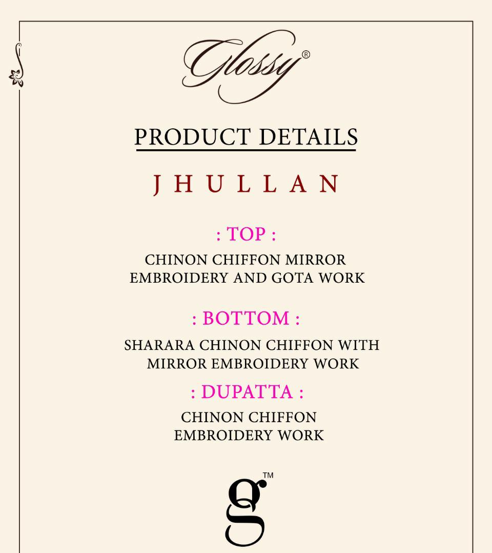 glossy jhullan chiffon festive look salwar suit catalog