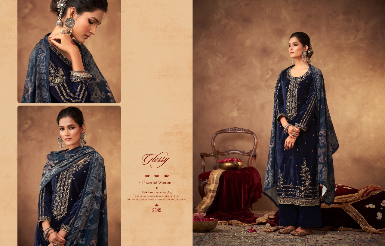 glossy shalimar velvet regal look salwar suit catalog