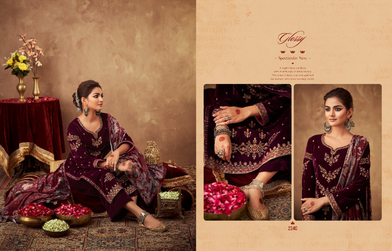 glossy shalimar velvet regal look salwar suit catalog