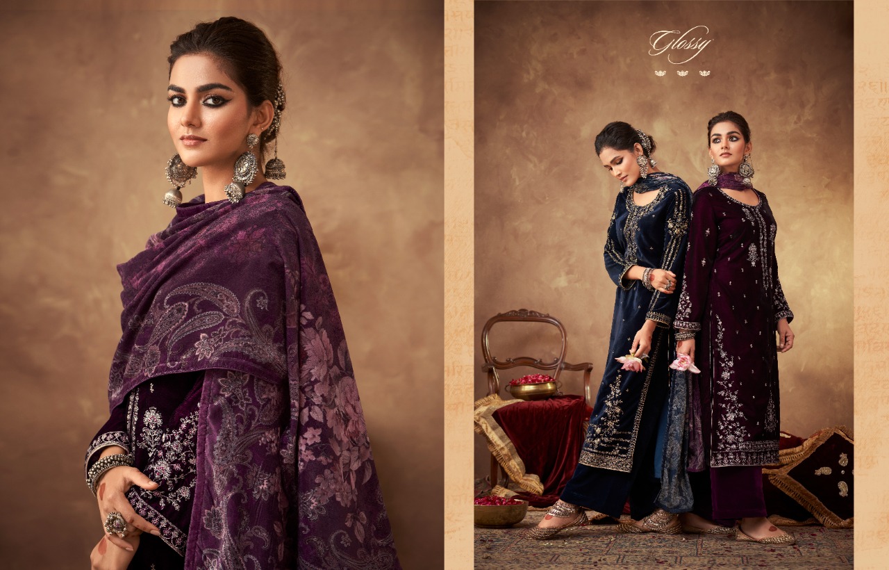 glossy shalimar velvet regal look salwar suit catalog