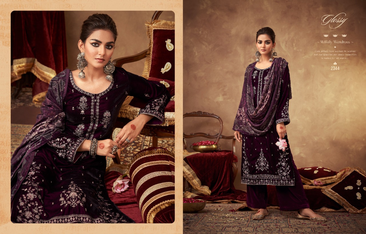 glossy shalimar velvet regal look salwar suit catalog