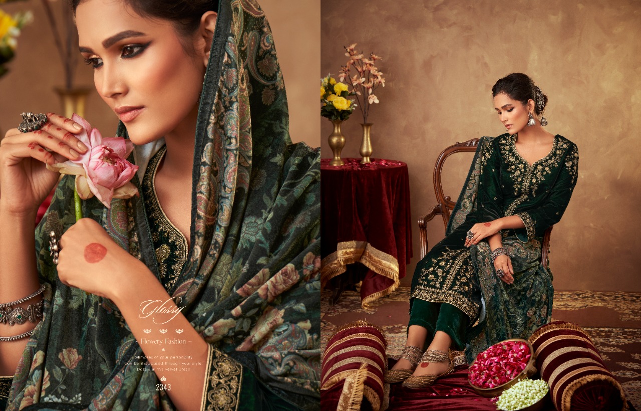 glossy shalimar velvet regal look salwar suit catalog