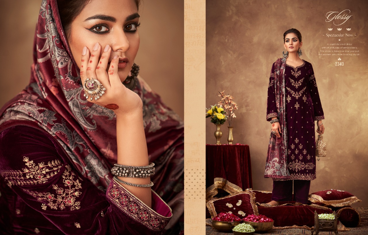 glossy shalimar velvet regal look salwar suit catalog