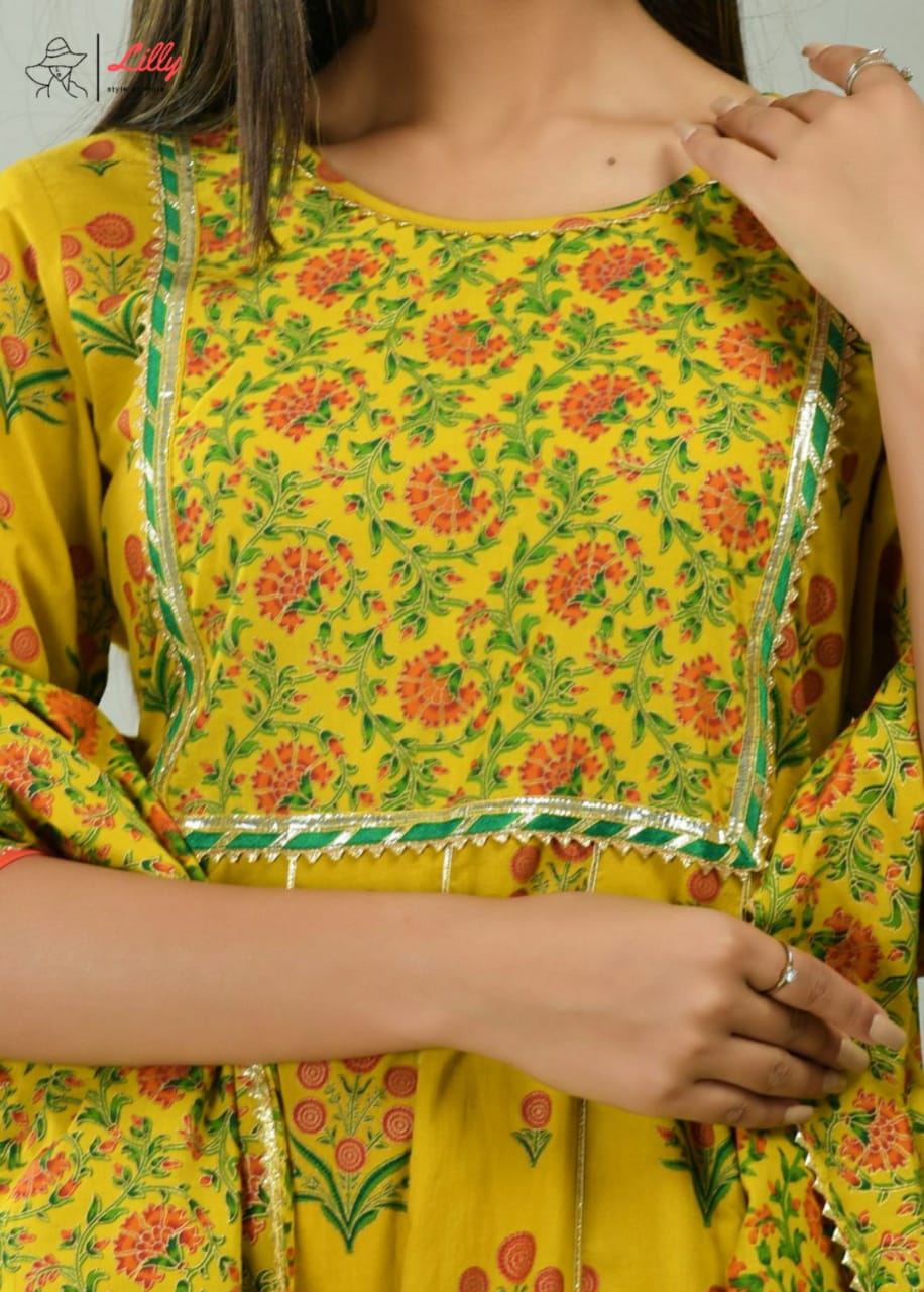 lilly style of india haldi mehndi 2 mal mal astonishing kurti with pant dupatta catalog