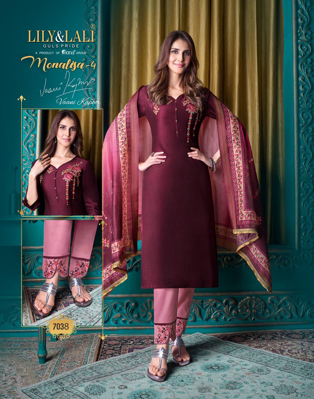 lily and lali monalisa 4 bemberg silk astonish style kurti pant with dupatta catalog