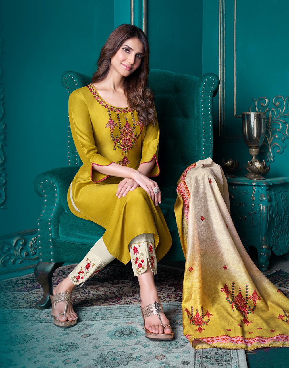 lily and lali monalisa 4 bemberg silk astonish style kurti pant with dupatta catalog