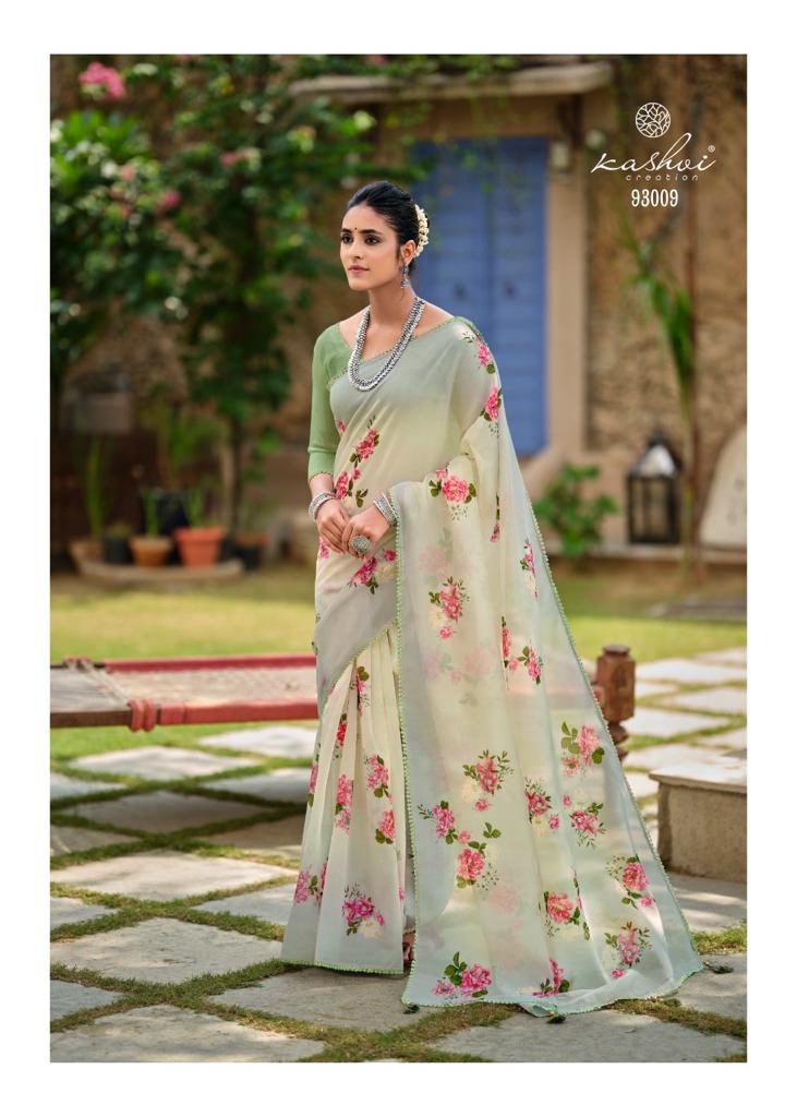 lt kashvi creation amrut organza silk elegant print saree catalog