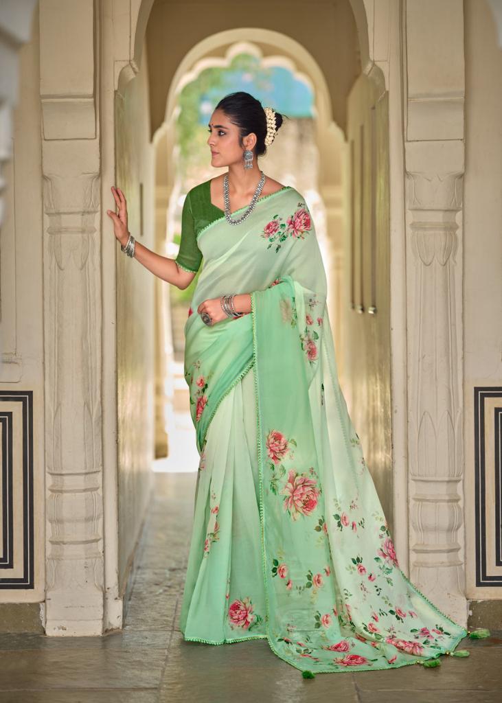 lt kashvi creation amrut organza silk elegant print saree catalog