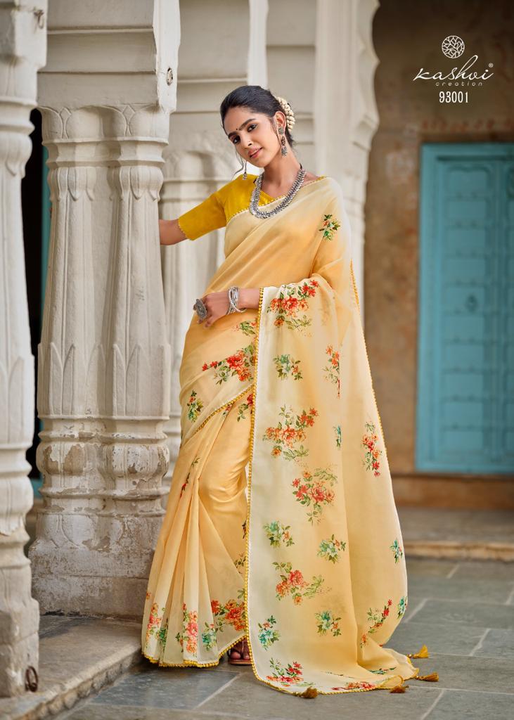 lt kashvi creation amrut organza silk elegant print saree catalog